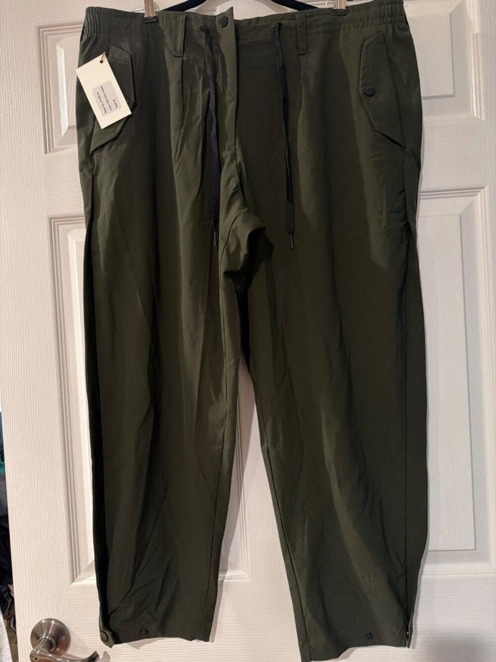 Paskho Mens Olive Green Lightweight Travel Pants XL Elastic Waist New